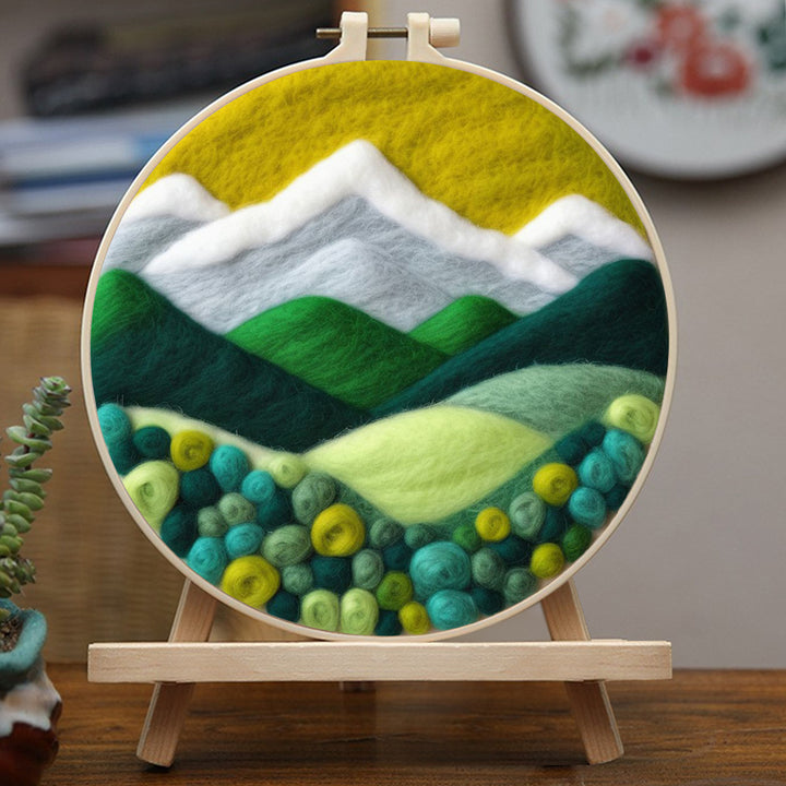Green Mountains and Flowers Wool Needle Felting Painting Kit