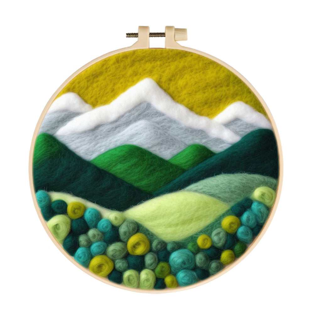Green Mountains and Flowers Wool Needle Felting Painting Kit