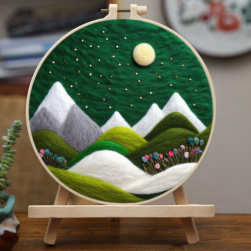 Snow-Capped Mountains under the Green Sky Wool Needle Felting Painting Kit