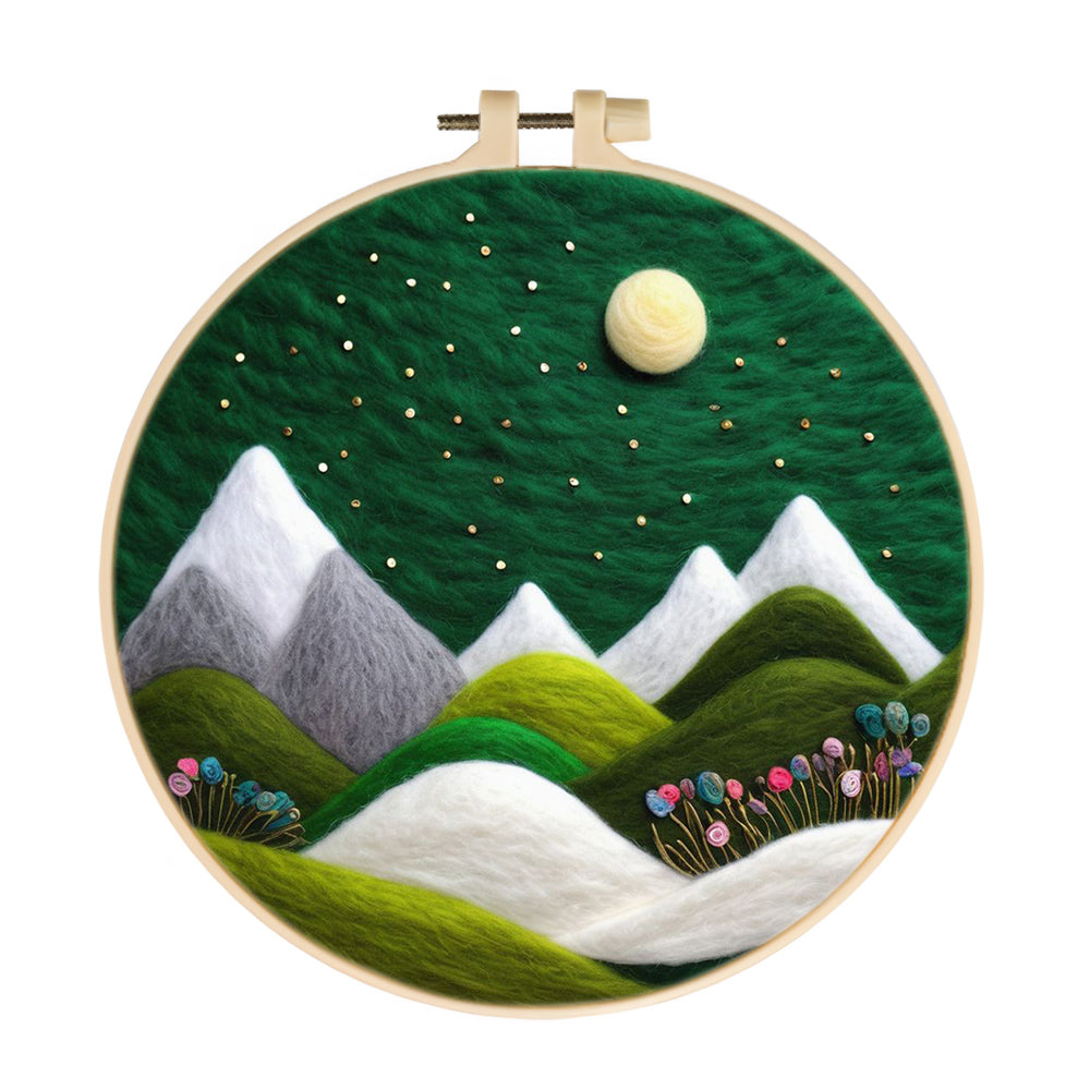 Snow-Capped Mountains under the Green Sky Wool Needle Felting Painting Kit
