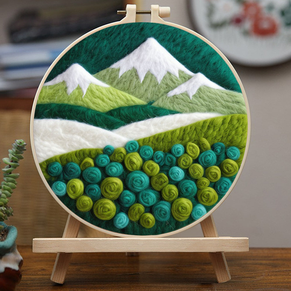 Green Roses in the Snow-Capped Mountains Wool Needle Felting Painting Kit