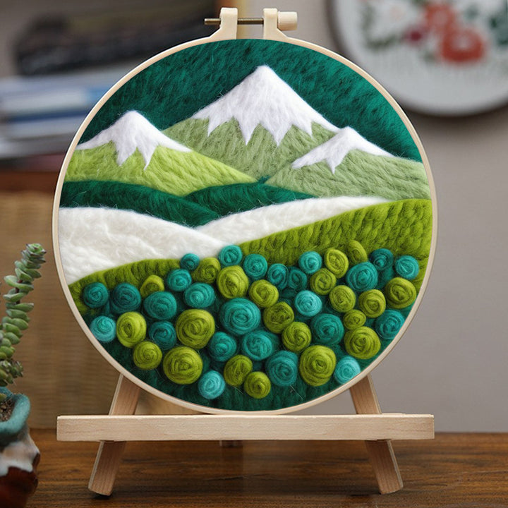 Green Roses in the Snow-Capped Mountains Wool Needle Felting Painting Kit