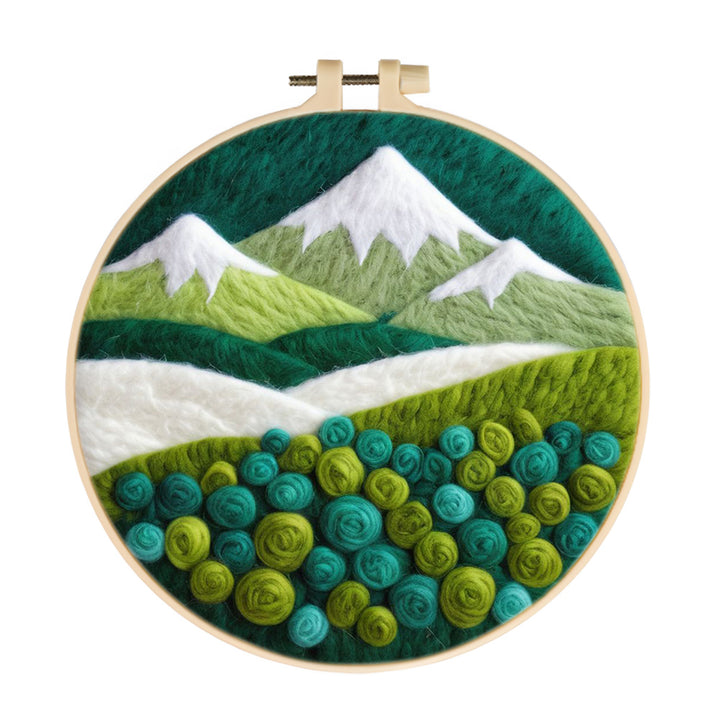 Green Roses in the Snow-Capped Mountains Wool Needle Felting Painting Kit