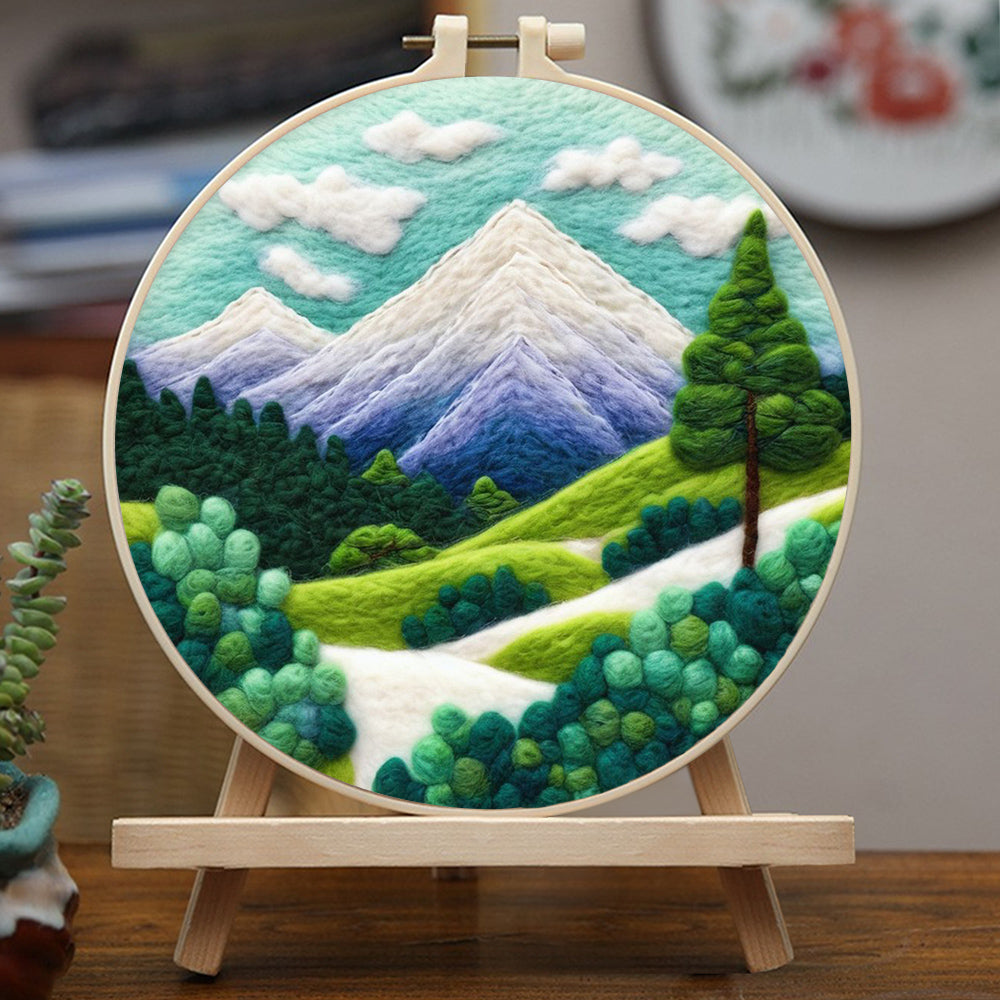 Snow-Capped Mountains and Green Plants Wool Needle Felting Painting Kit