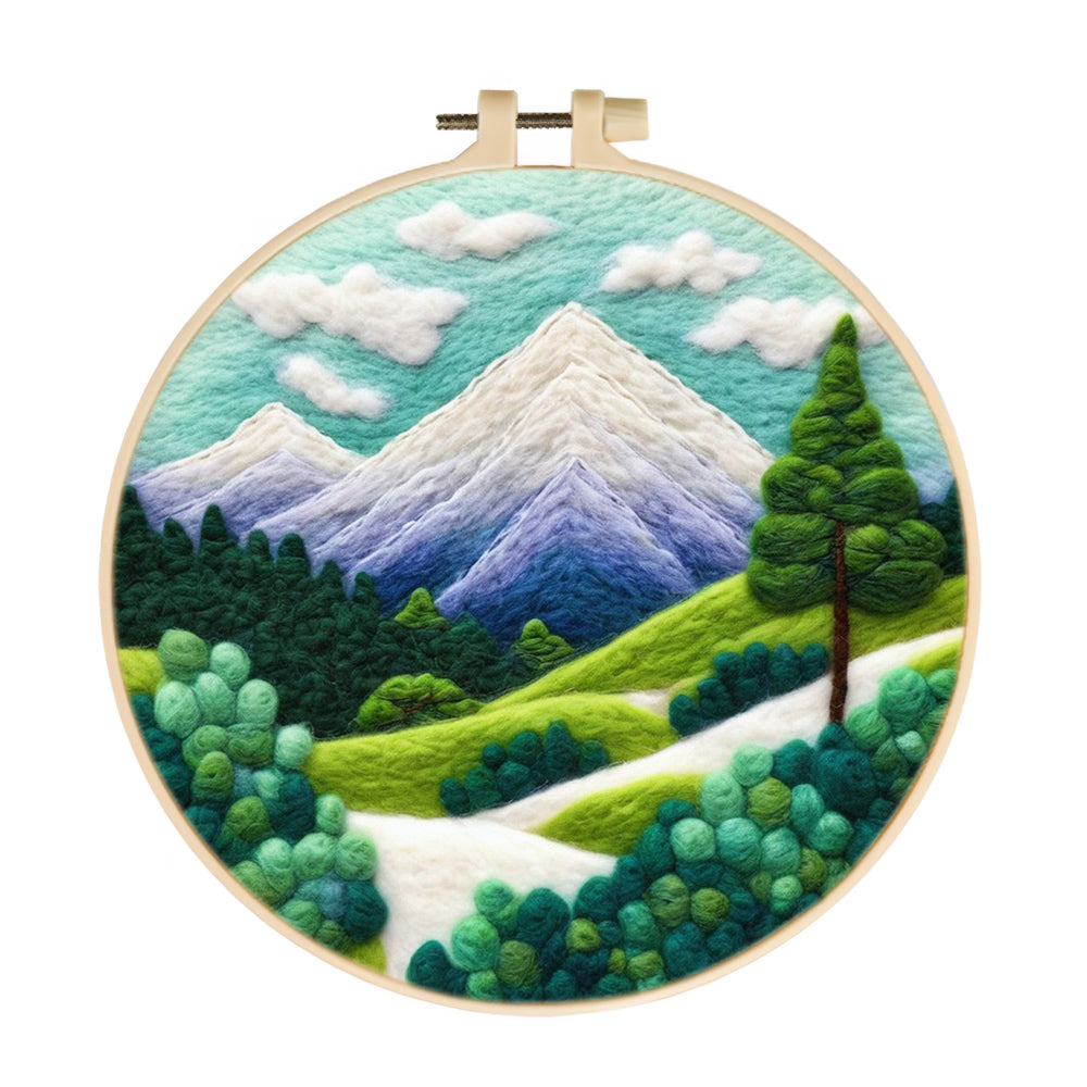 Snow-Capped Mountains and Green Plants Wool Needle Felting Painting Kit