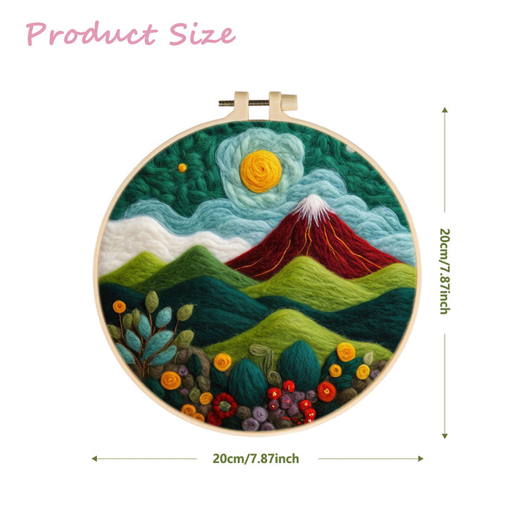 Volcano, Green Hills and Flowers Wool Needle Felting Painting Kit