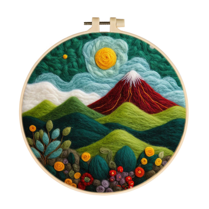 Volcano, Green Hills and Flowers Wool Needle Felting Painting Kit