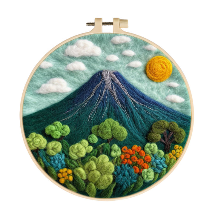 Volcano and Green Plants Wool Needle Felting Painting Kit