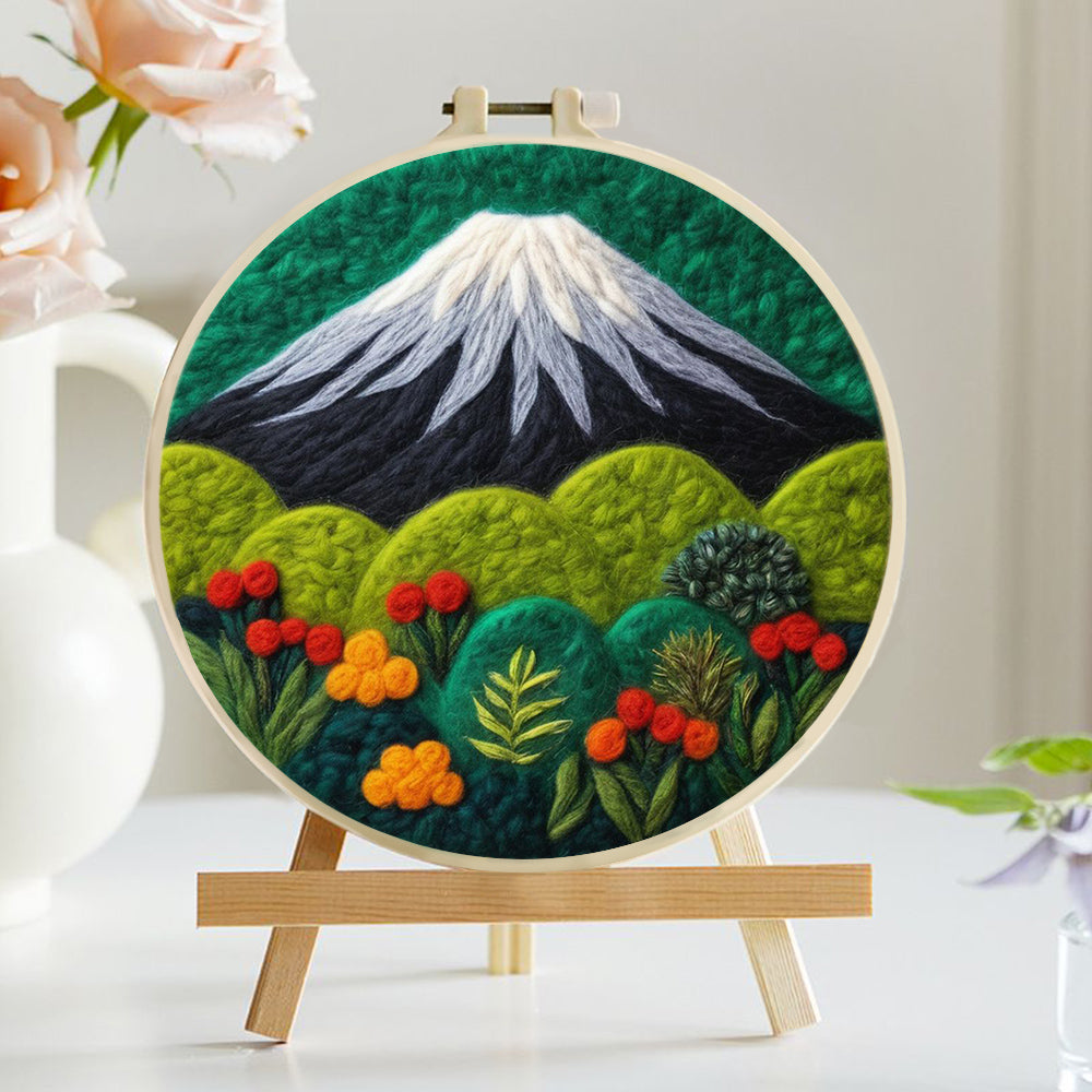 Snow-Capped Mountains and Green Forest Wool Needle Felting Painting Kit