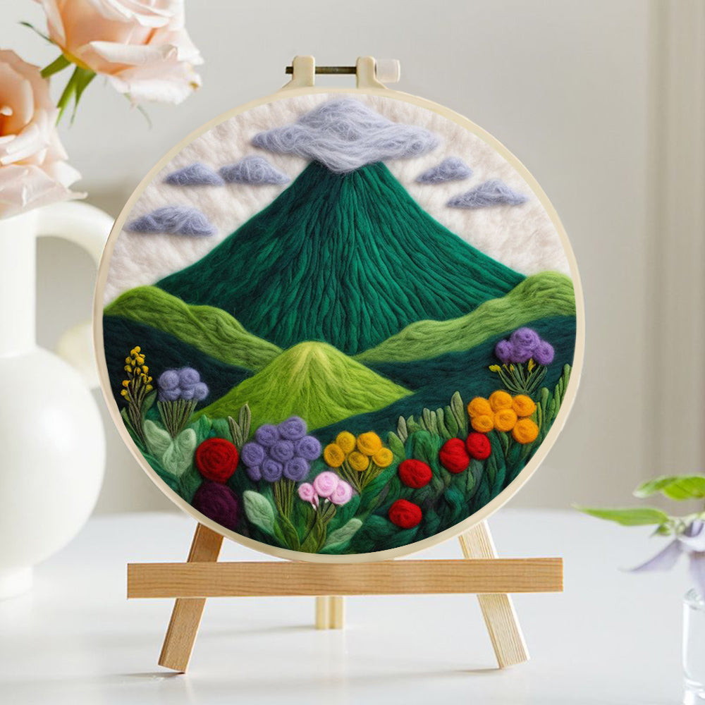 Green Mountains and Colorful Flowers Wool Needle Felting Painting Kit