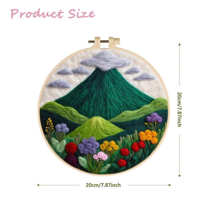 Green Mountains and Colorful Flowers Wool Needle Felting Painting Kit