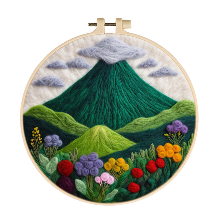Green Mountains and Colorful Flowers Wool Needle Felting Painting Kit