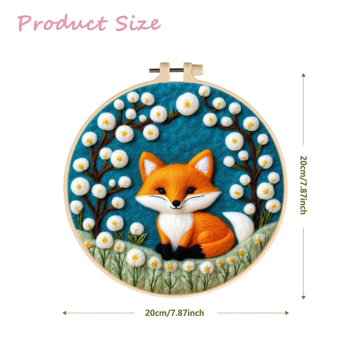 Little Fox surrounded by White Dandelions Wool Needle Felting Painting Kit