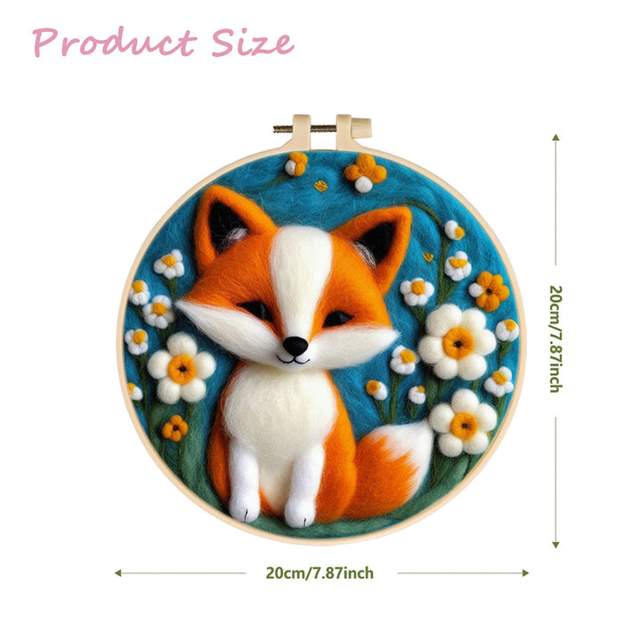 Little Fox and White Flowers Wool Needle Felting Painting Kit