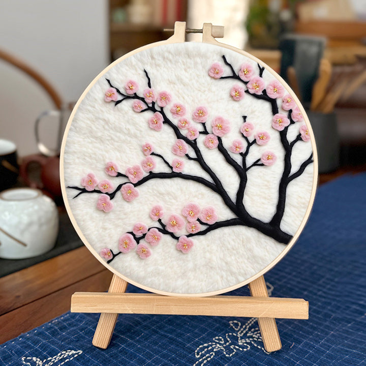 Pink Plum Blossom Branches Wool Needle Felting Painting Kit