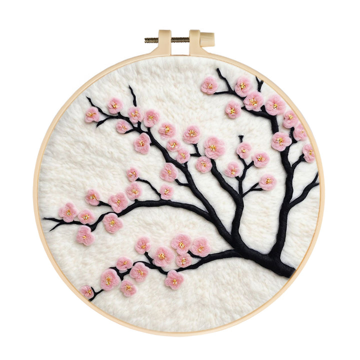 Pink Plum Blossom Branches Wool Needle Felting Painting Kit