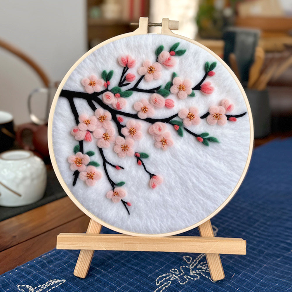 Pink Peach Blossom Branches Wool Needle Felting Painting Kit