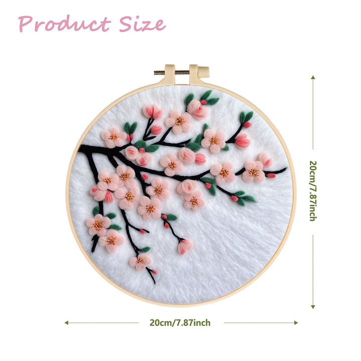 Pink Peach Blossom Branches Wool Needle Felting Painting Kit