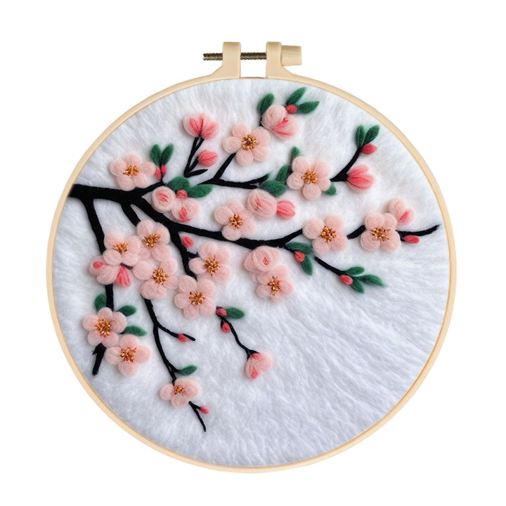 Pink Peach Blossom Branches Wool Needle Felting Painting Kit