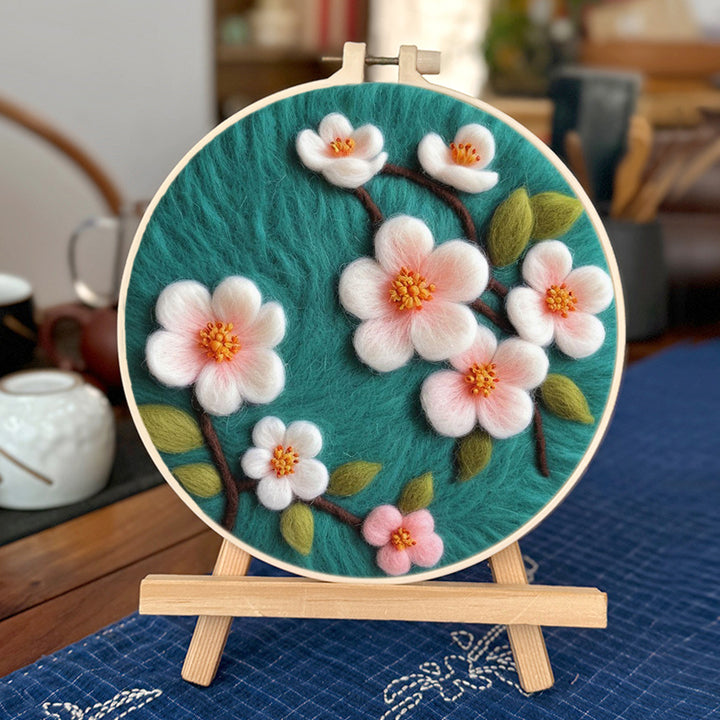Pale Pink Cherry Blossoms Wool Needle Felting Painting Kit