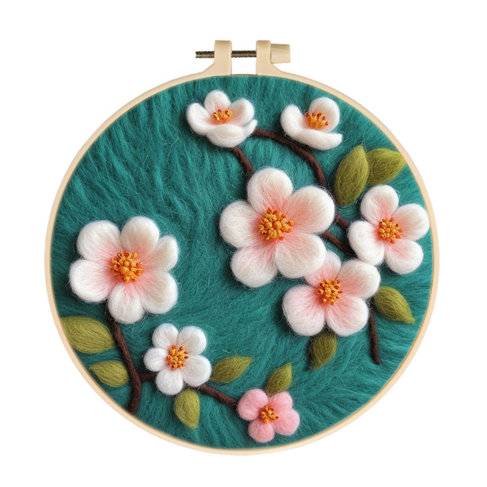 Pale Pink Cherry Blossoms Wool Needle Felting Painting Kit