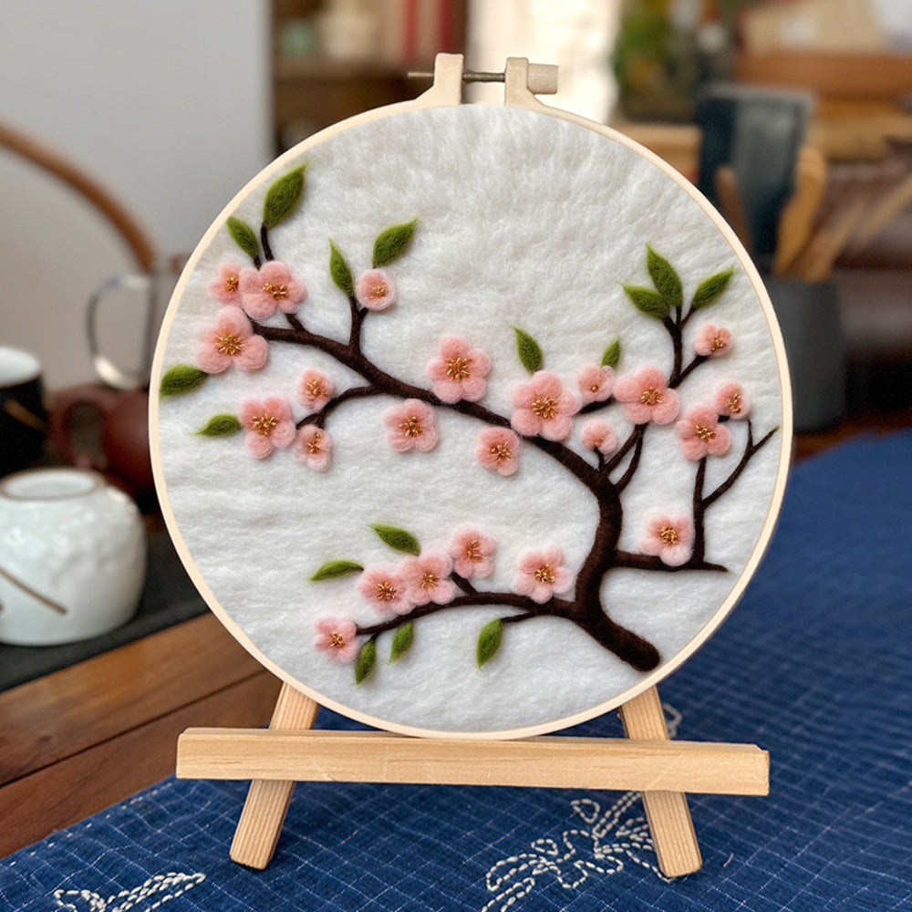 Pink Flower Branches Wool Needle Felting Painting Kit