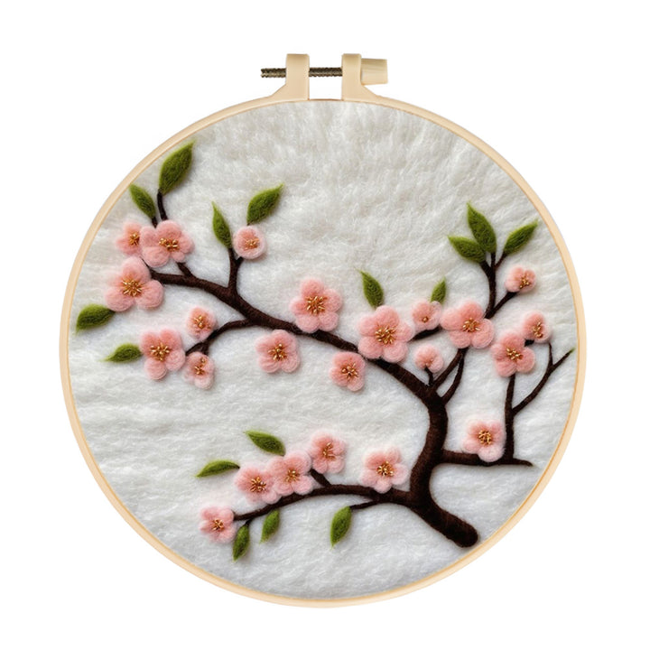 Pink Flower Branches Wool Needle Felting Painting Kit