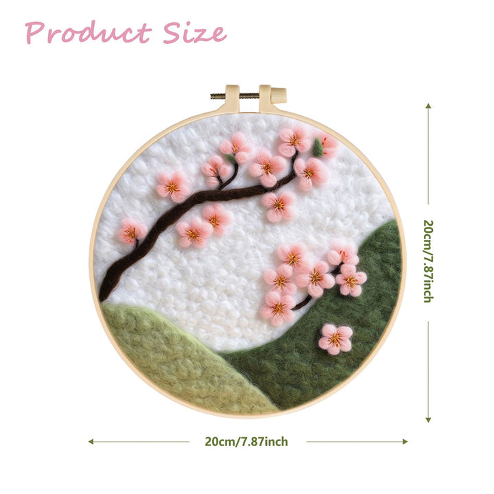 Pink Flowers and Green Hills Wool Needle Felting Painting Kit