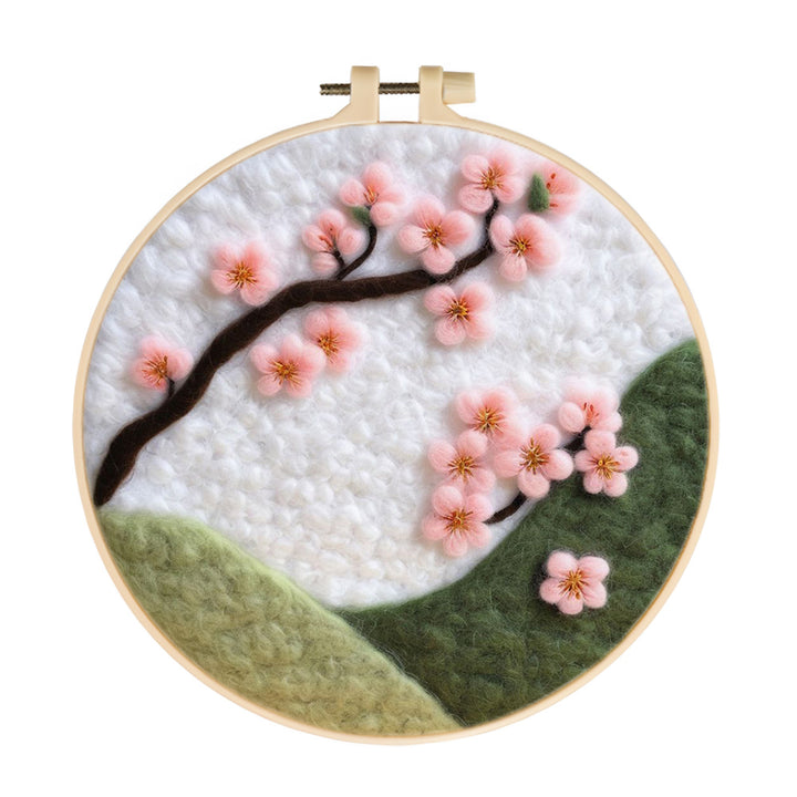 Pink Flowers and Green Hills Wool Needle Felting Painting Kit