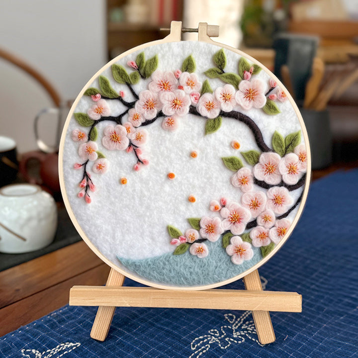 Blooming Pink Peach Blossoms Wool Needle Felting Painting Kit
