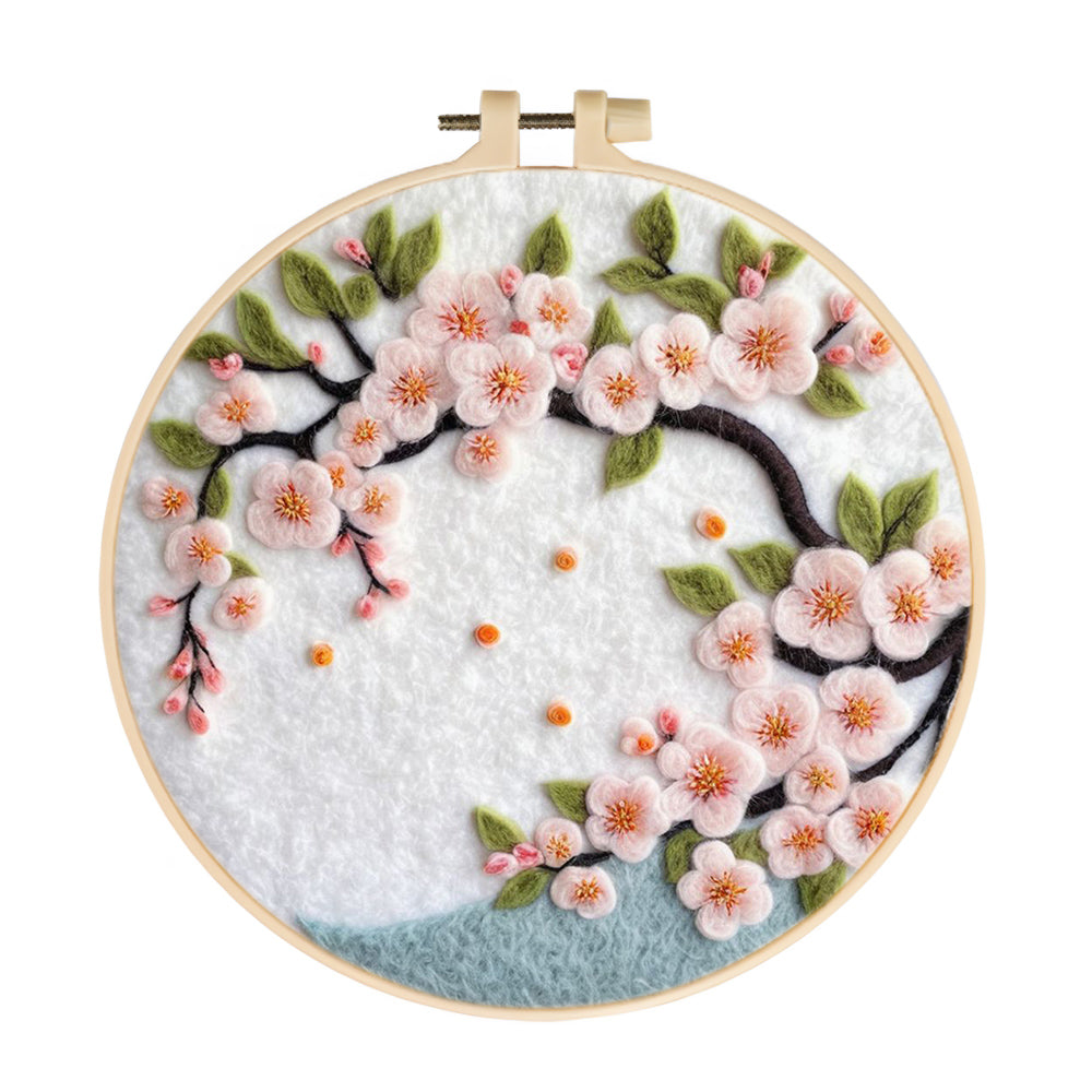 Blooming Pink Peach Blossoms Wool Needle Felting Painting Kit