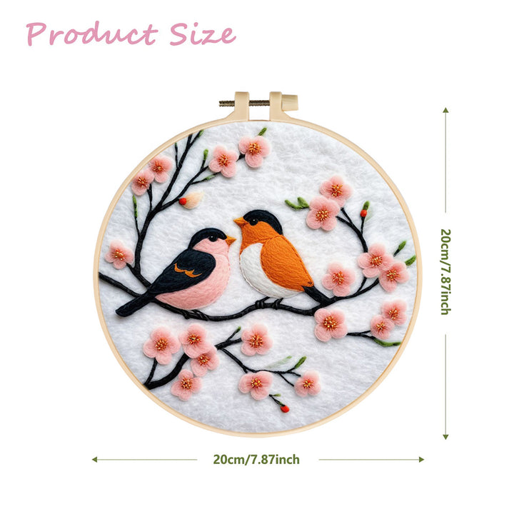 Magpie Couple on Pink Flower Branch Wool Needle Felting Painting Kit