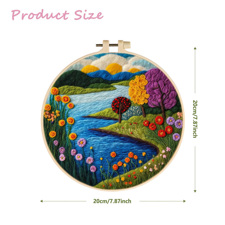 Rivers and Flowering Trees in the Valley Wool Needle Felting Painting Kit
