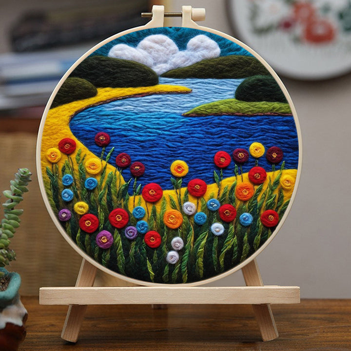 Colorful Tulips beside the Blue River Wool Needle Felting Painting Kit