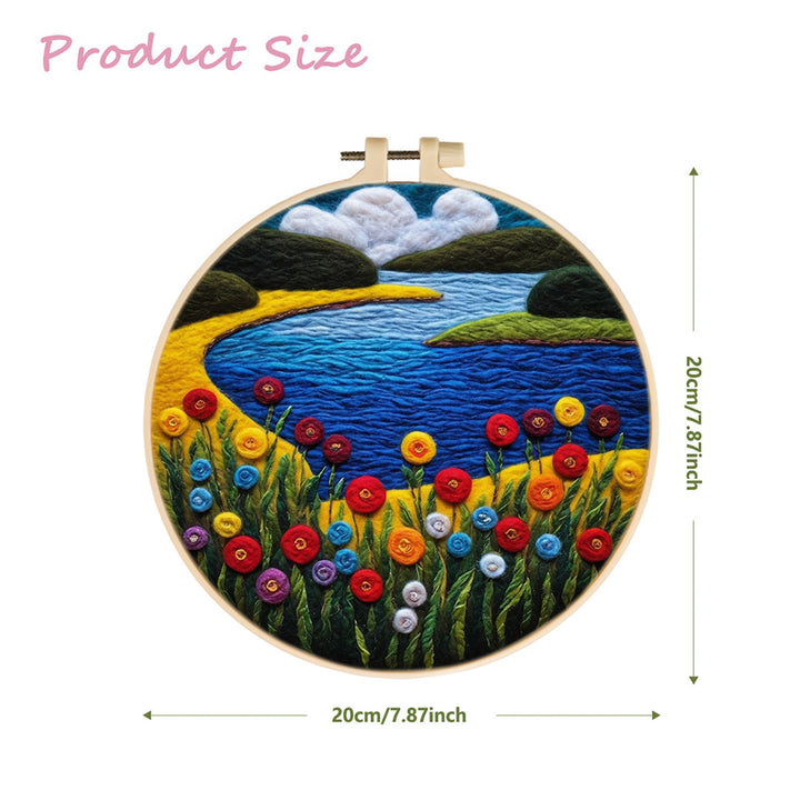 Colorful Tulips beside the Blue River Wool Needle Felting Painting Kit