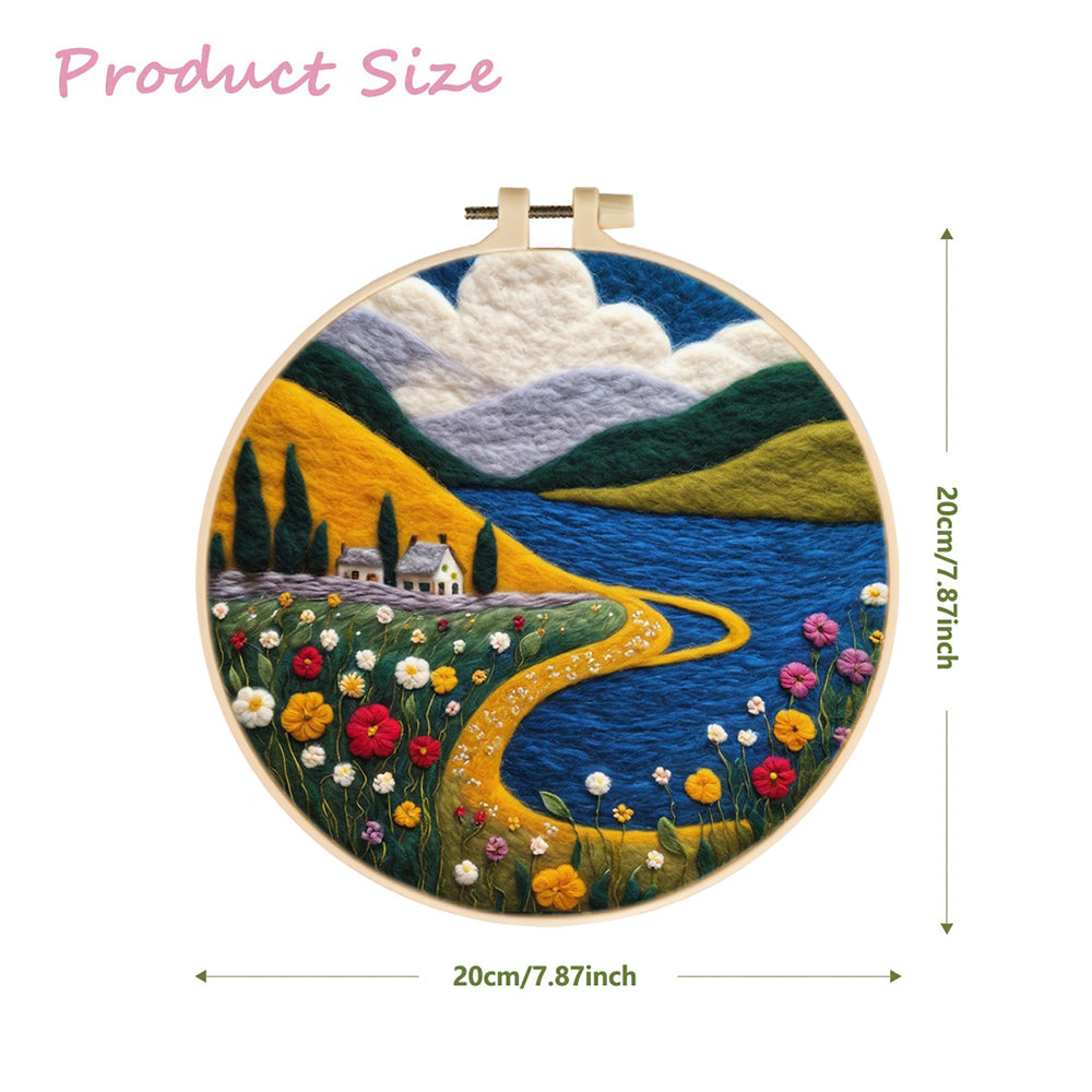 Mountain River and Flowers Wool Needle Felting Painting Kit