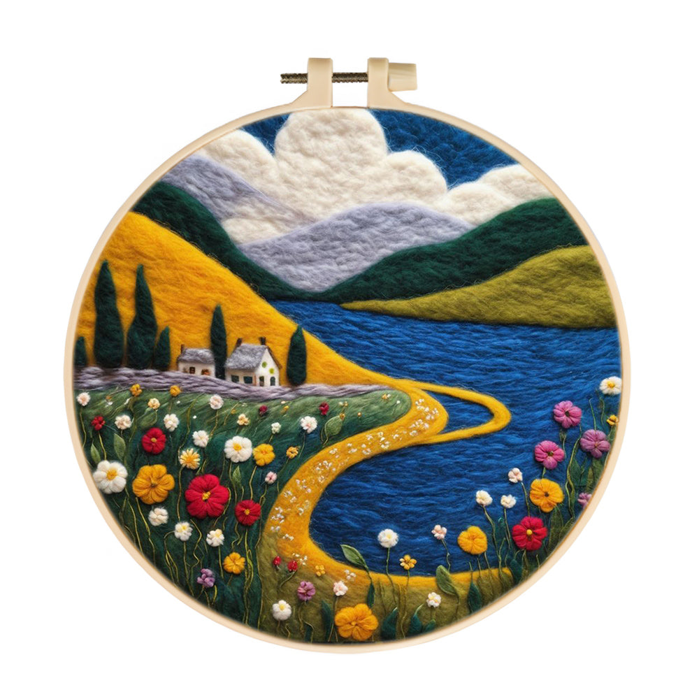Mountain River and Flowers Wool Needle Felting Painting Kit