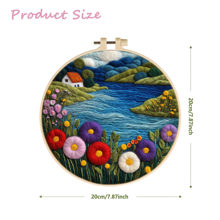 Mountain River and Colorful Flowers Wool Needle Felting Painting Kit