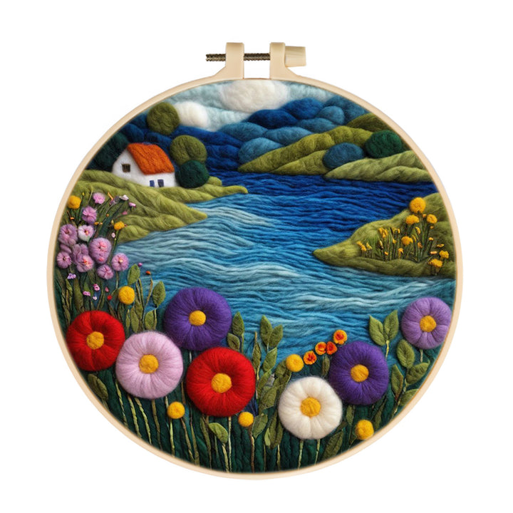Mountain River and Colorful Flowers Wool Needle Felting Painting Kit