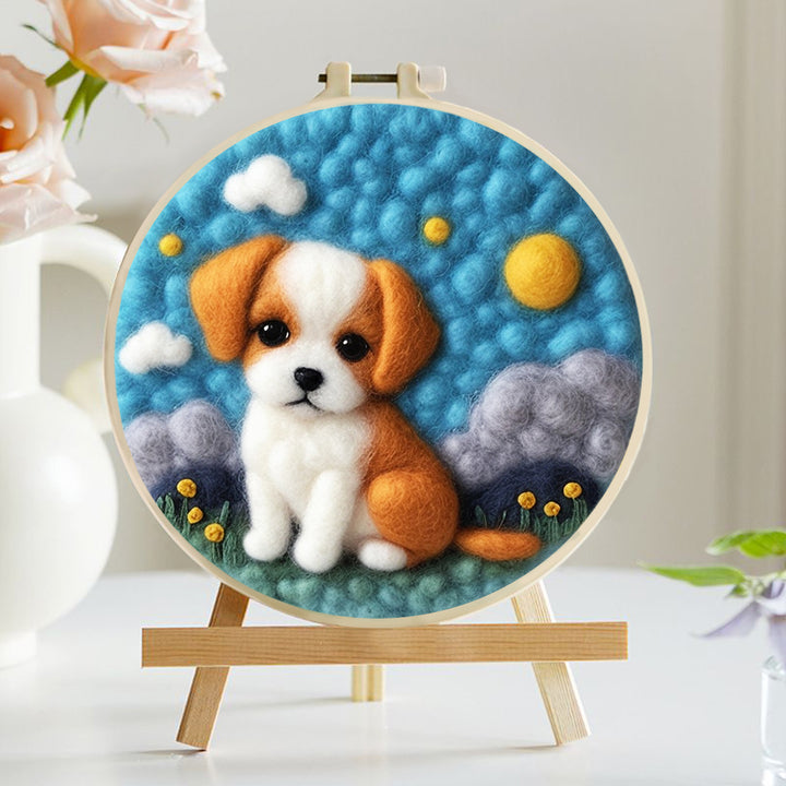 A Little Puppy on the Grass Wool Needle Felting Painting Kit