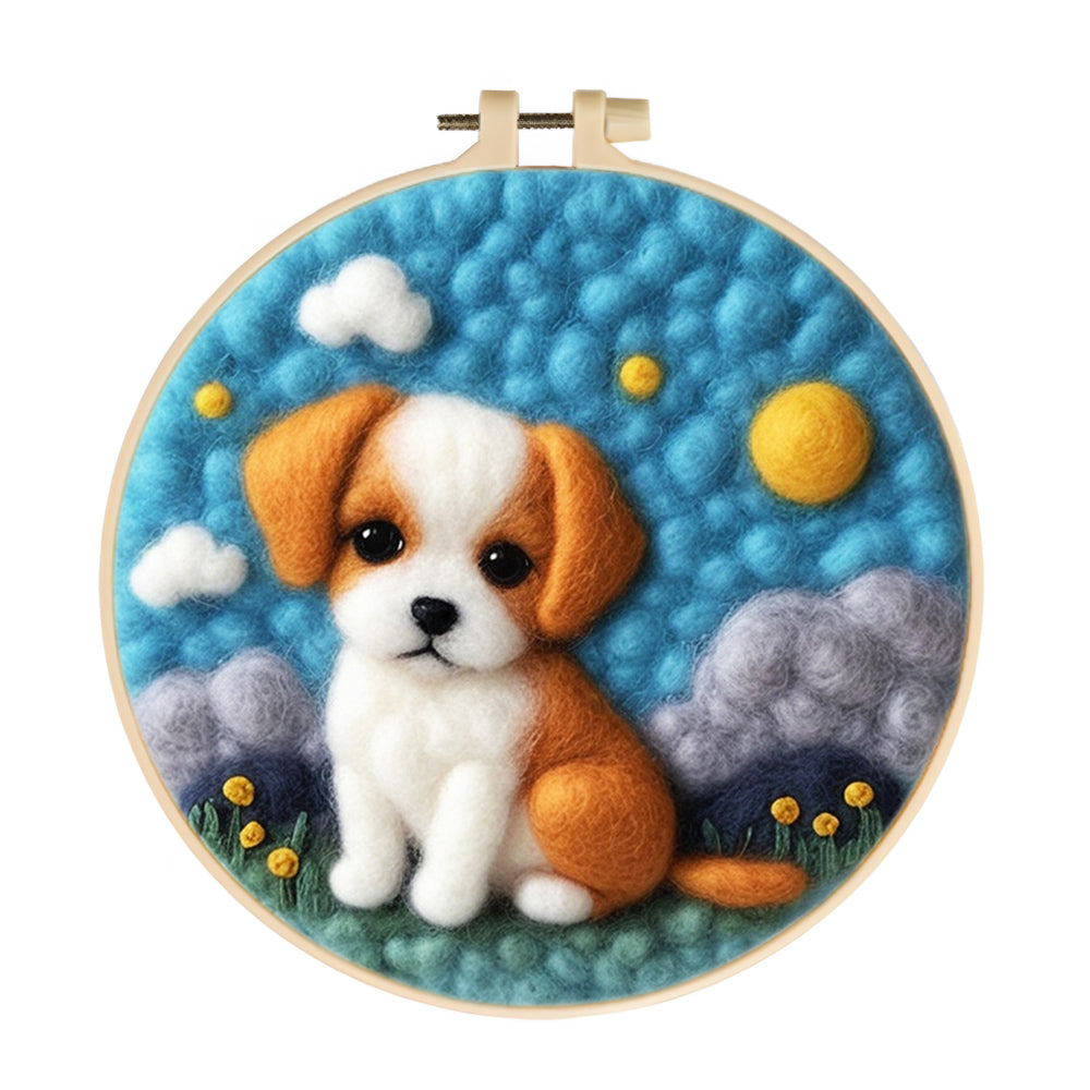 A Little Puppy on the Grass Wool Needle Felting Painting Kit