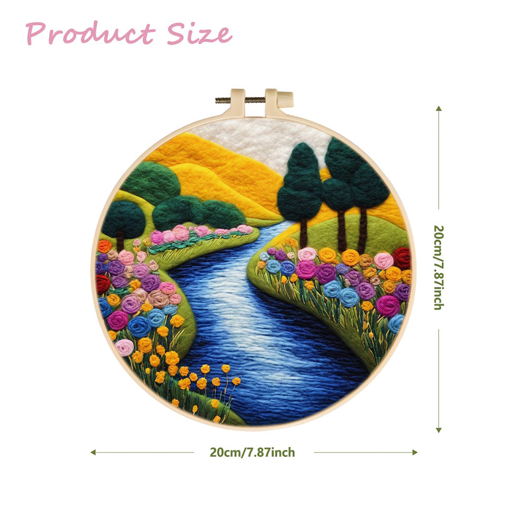 Colorful Flowers and Golden Mountains by the River Wool Needle Felting Painting Kit