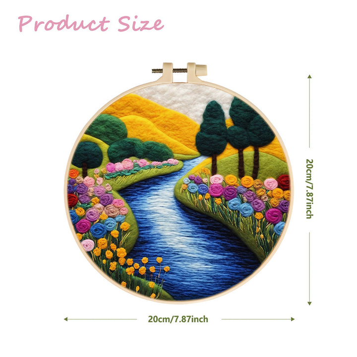 Colorful Flowers and Golden Mountains by the River Wool Needle Felting Painting Kit