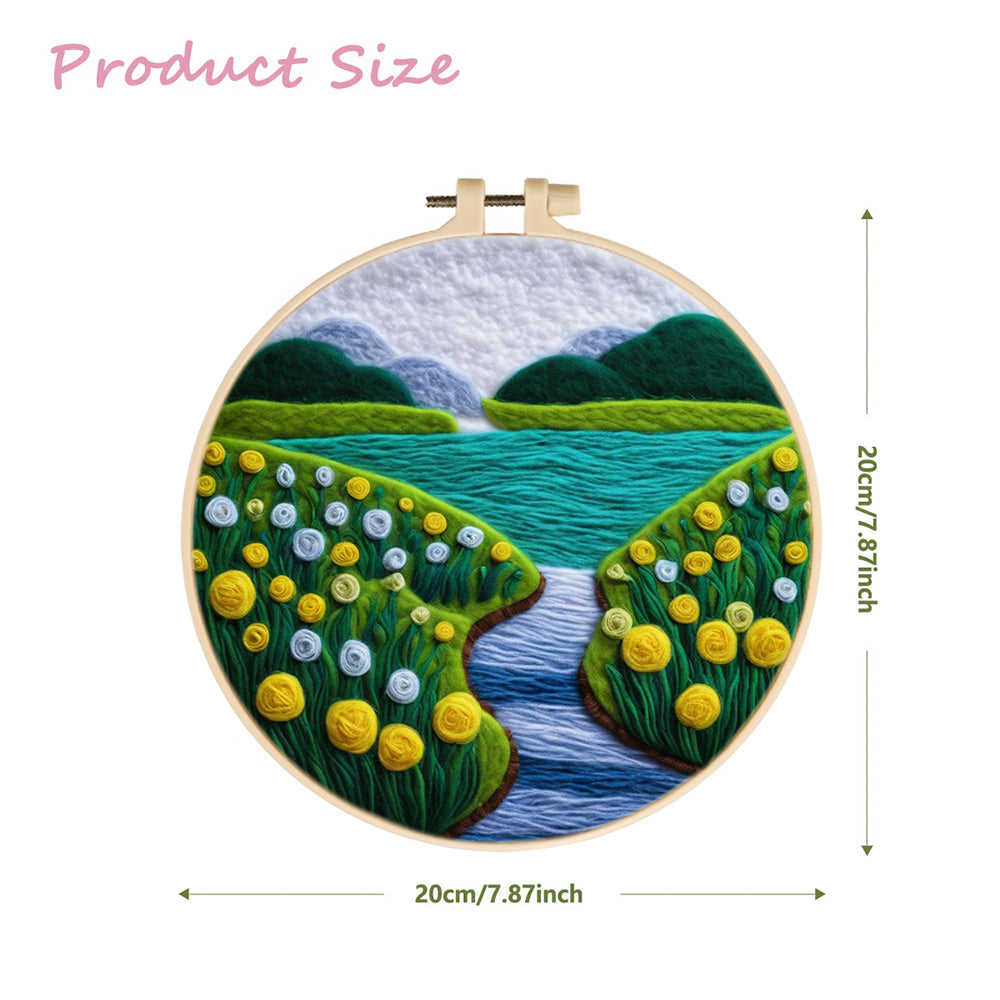 Green River and Yellow Flowers Wool Needle Felting Painting Kit