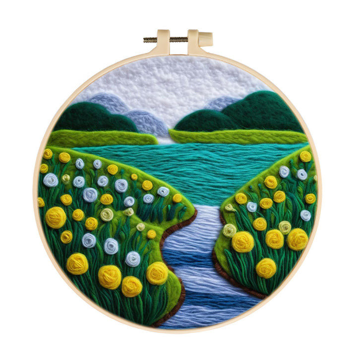Green River and Yellow Flowers Wool Needle Felting Painting Kit