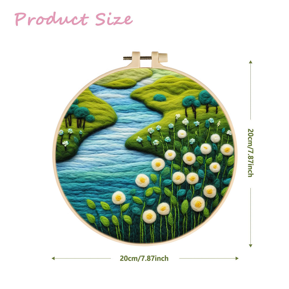 Flowers and Green Meadow beside the Stream Wool Needle Felting Painting Kit
