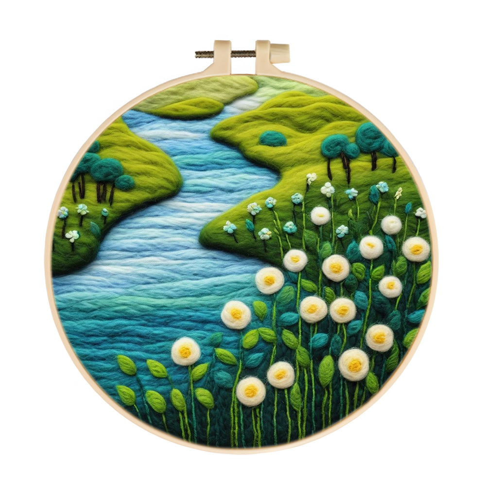 Flowers and Green Meadow beside the Stream Wool Needle Felting Painting Kit