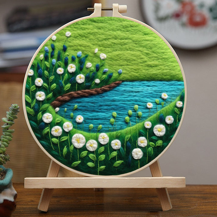 White Wildflowers and Puddles on the Meadow Wool Needle Felting Painting Kit