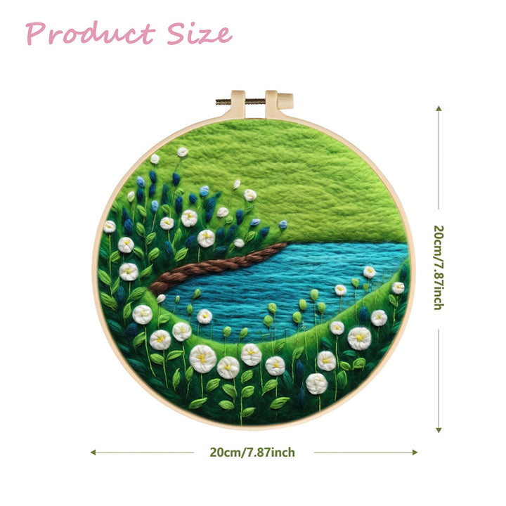 White Wildflowers and Puddles on the Meadow Wool Needle Felting Painting Kit