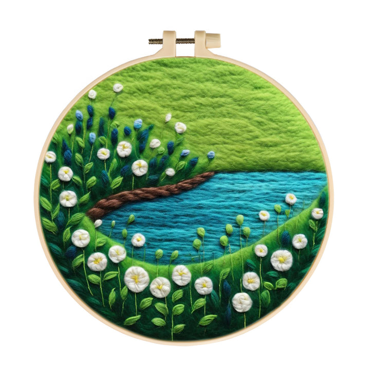 White Wildflowers and Puddles on the Meadow Wool Needle Felting Painting Kit
